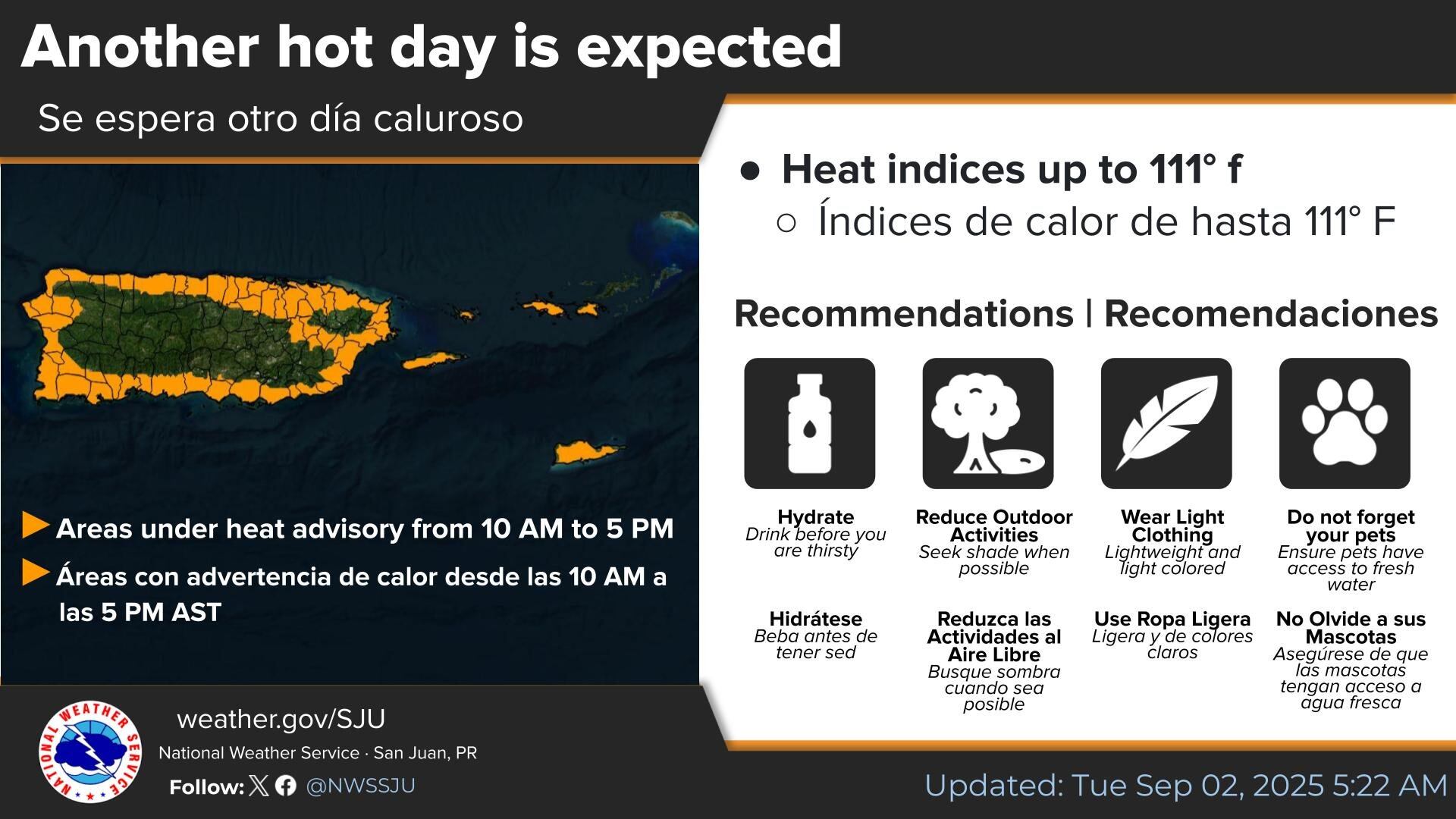 Advertencia de calor extremo para el martes, 2 de septiembre de 2025.
