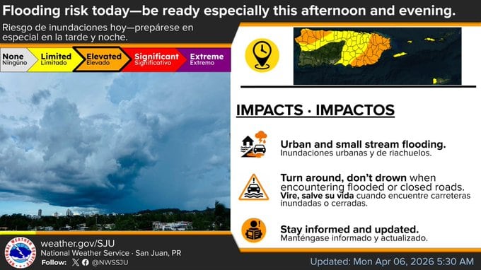 Tiempo para el lunes, 6 de abril de 2026.