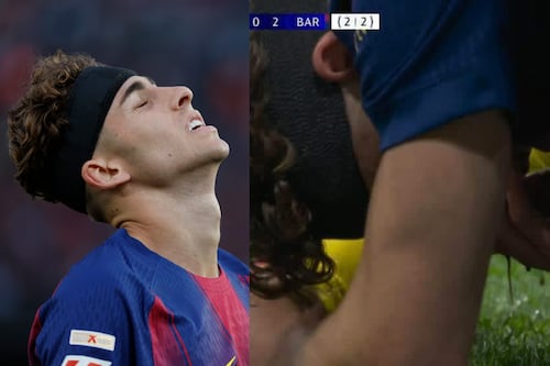 ¡Brutal! Arquero del Atlético de Madrid impacta con sus tachones el rostro de Fermín