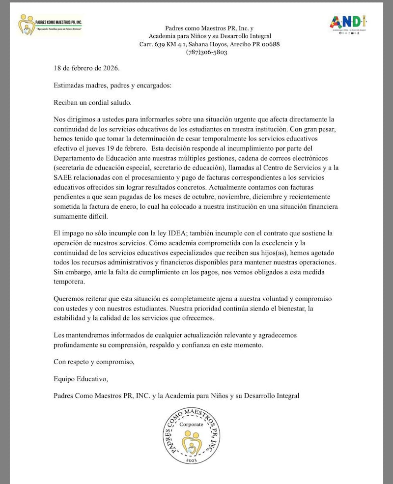 Carta dirigida a Padres.