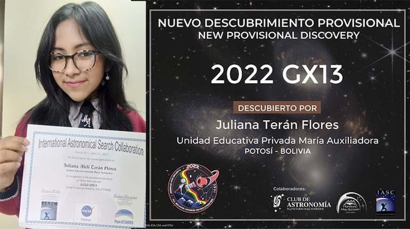 Joven boliviana que descubrió un asteroide certificado por la NASA