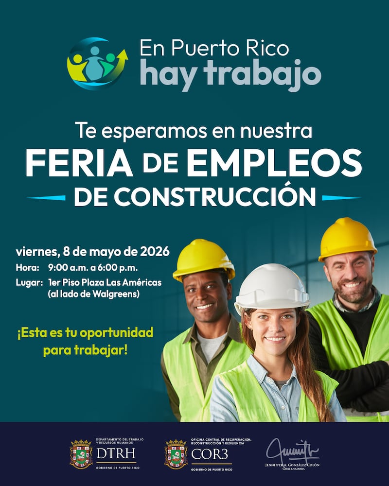 Departamento del Trabajo anuncia feria de empleos en la construcción.
