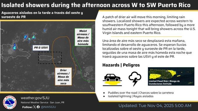 Tiempo para el martes, 4 de noviembre de 2025.