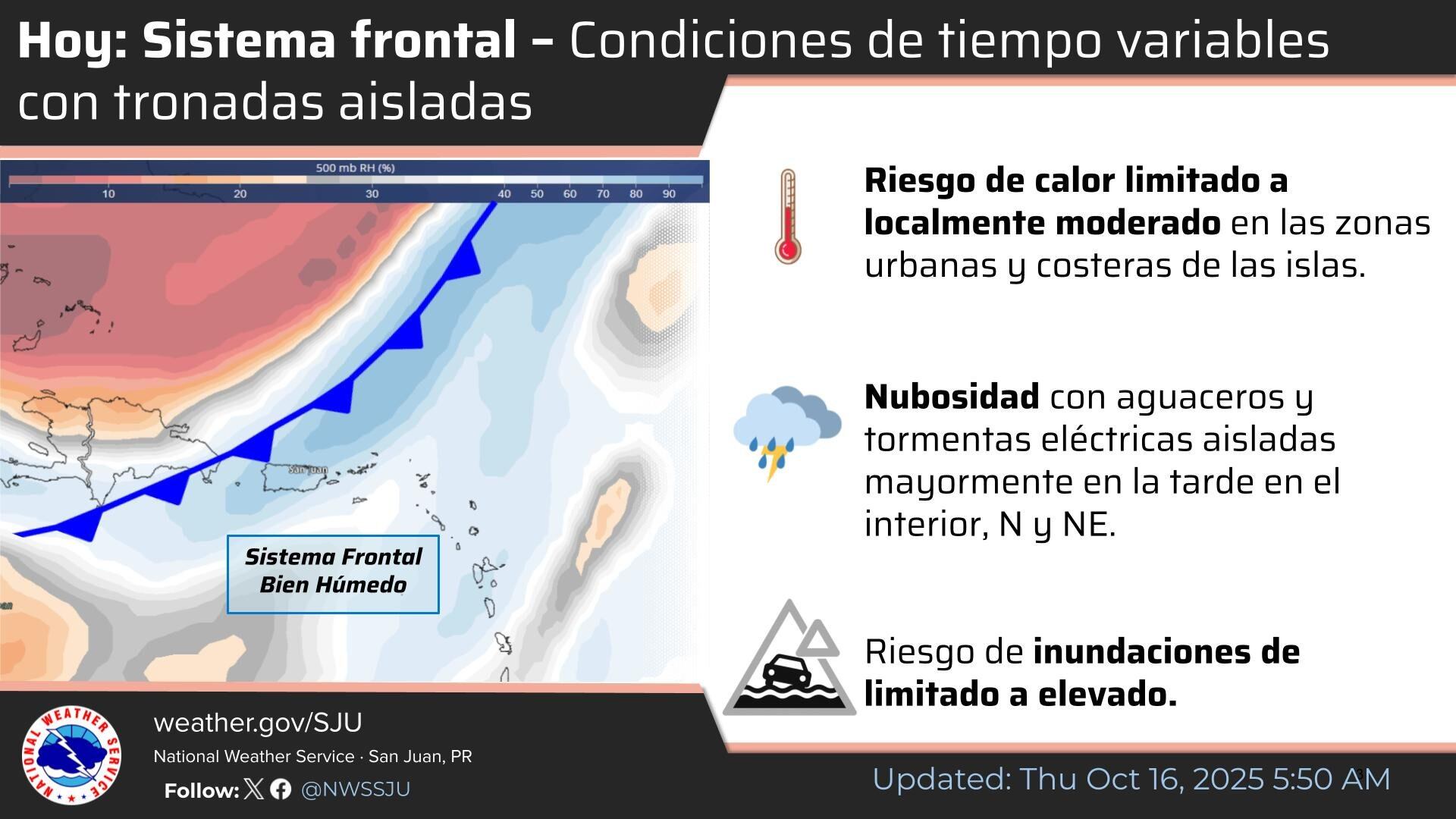 Tiempo para el jueves, 16 de octubre de 2025.