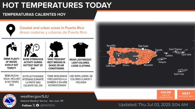 Emiten advertencia de calor para Puerto Rico.