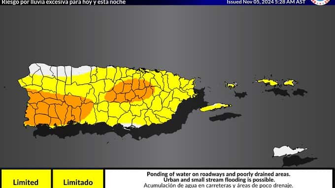 Pronostican lluvia excesiva para este martes, 5 de noviembre de 2024.