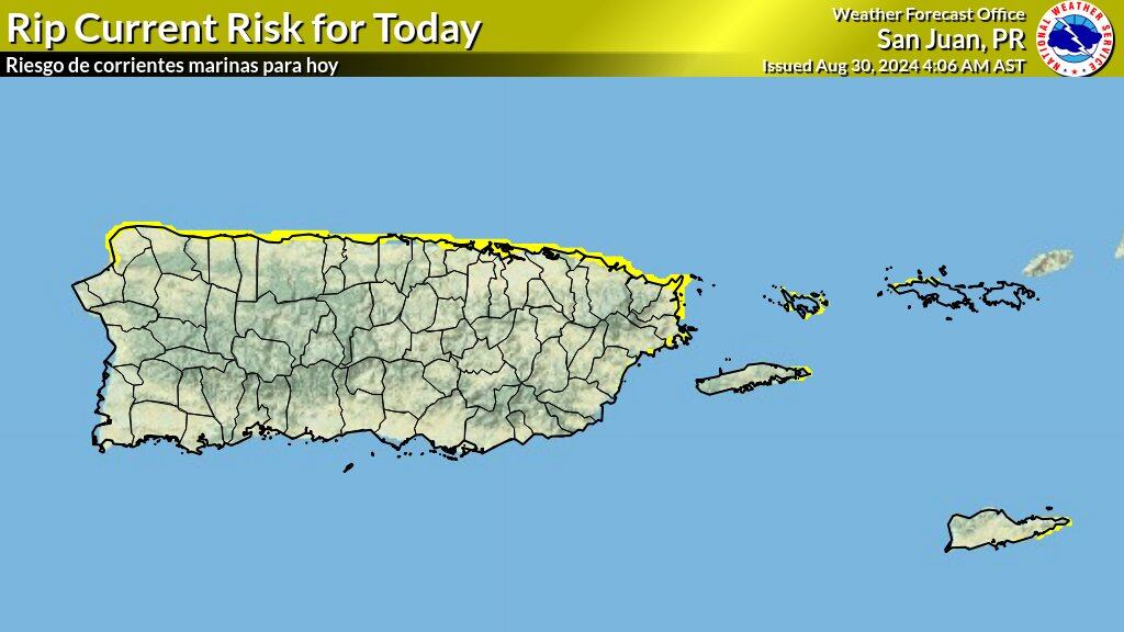 Riesgo de corrientes marinas para el norte y este de Puerto Rico.