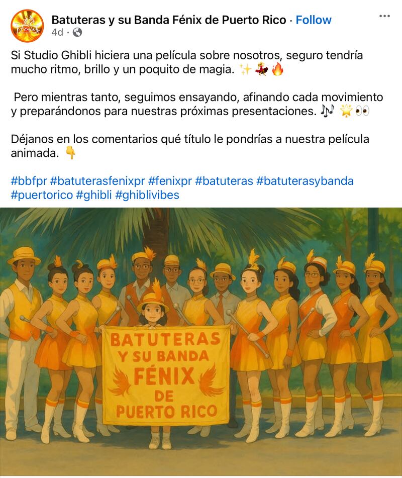 Publicación de Batuteras y su Banda Fénix de Puerto Rico en Facebook.