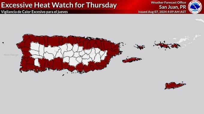 Vigilancia de calor excesivo para la isla.