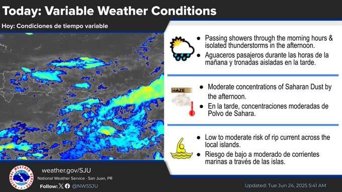Tiempo en Puerto Rico para el martes, 24 de junio de 2025.