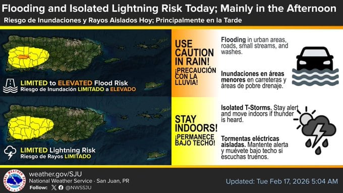 Tiempo para el martes, 17 de febrero de 2026.