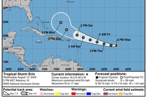 Tormenta tropical Erin podría convertirse en huracán el viernes