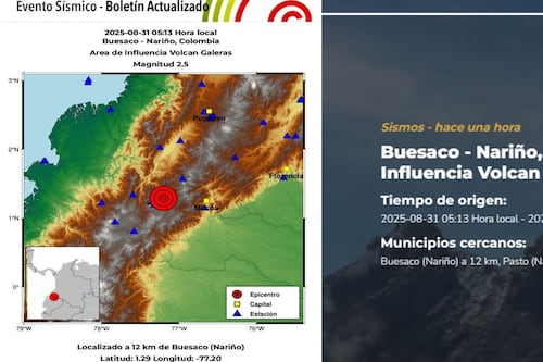 Registran temblor en Colombia cerca de área volcánica