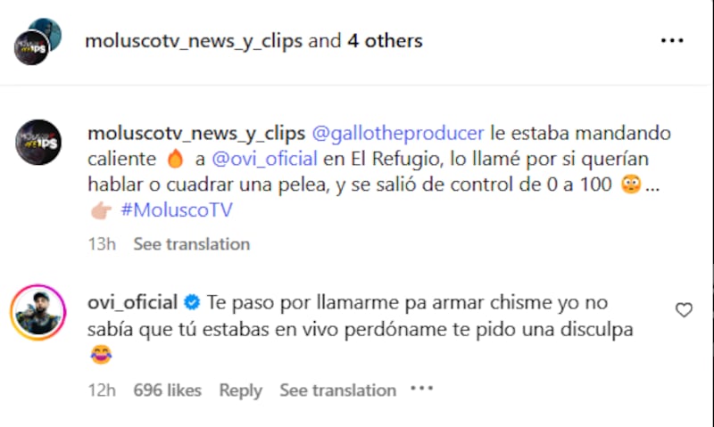 Comentarios en el Instagram de Molusco