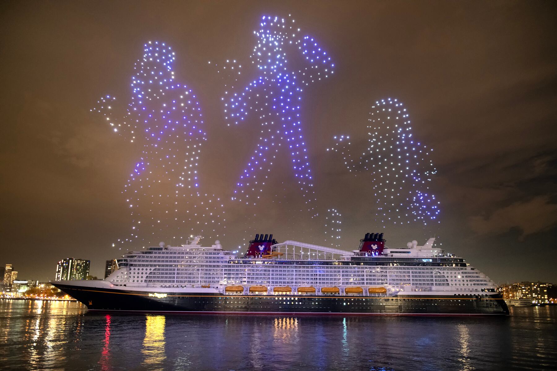 Disney Cruise Line welcomed its new ship, the Disney Treasure, during a spectacular waterfront christening celebration Tuesday evening on the Hudson River in New York City. (Disney)