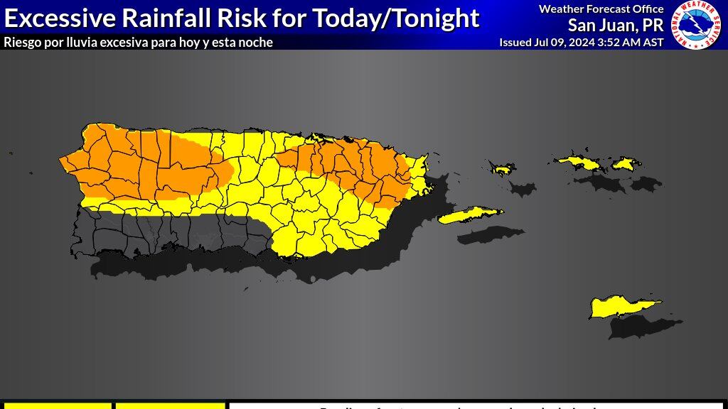 Riesgo de lluvias excesivas, tronadas y calor extremo prevalecerán este martes.