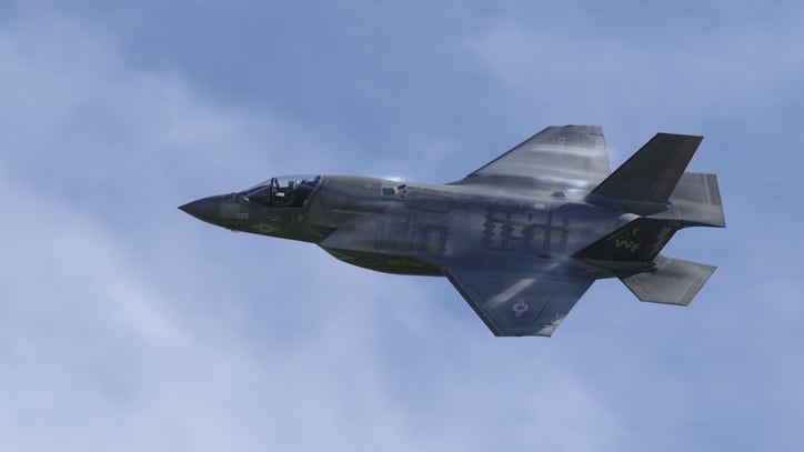 F-35B jet shown during a low pass in California.
