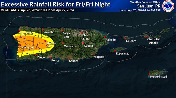 Riesgo de lluvia excesiva para este viernes.